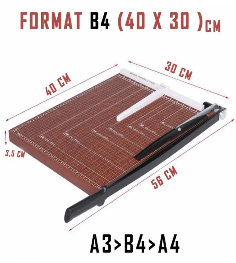 massicot B4, avec pince automatique, guide réglable, base en bois